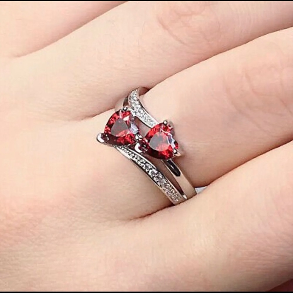 925 Silver Ring Heart Shaped Garnet Ring Size 10